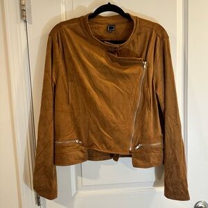 Libian Faux Microsuede Moto Jacket in Camel Tan